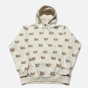Teddy Fresh Mens Cream Modern All Over Print Logo Pullover Hoodie Size XL